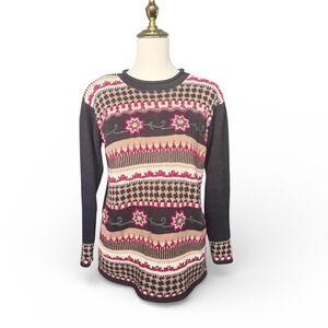 Vintage Paul Harris Design Women Sweater Size S Fair Isle Floral Knit Size S